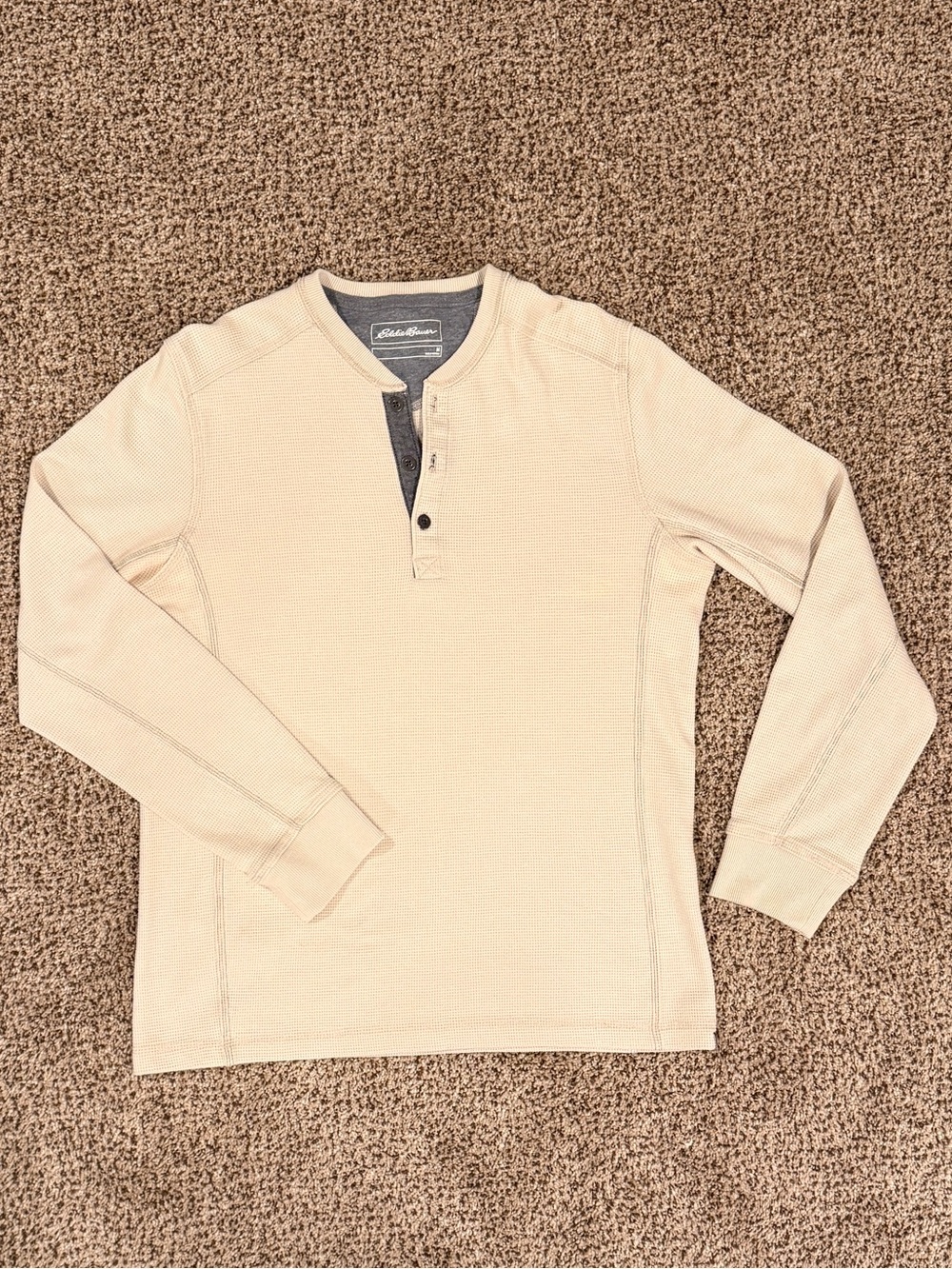 Eddie Bauer Cream Long-Sleeve Waffle Henley